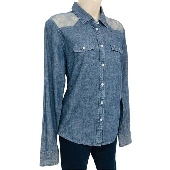 American Eagle Outfitters Denim Blouse Western Cowgirl Long Sleeve Button Front - Picture 16 of 16